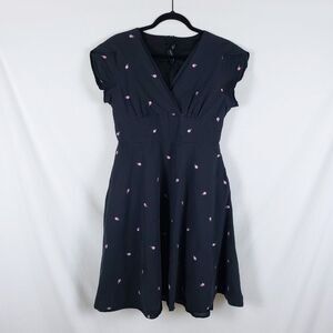 Voodoo Vixen Retro Pinup Dress Womens XL Gray Embroidered Floral Rockabilly